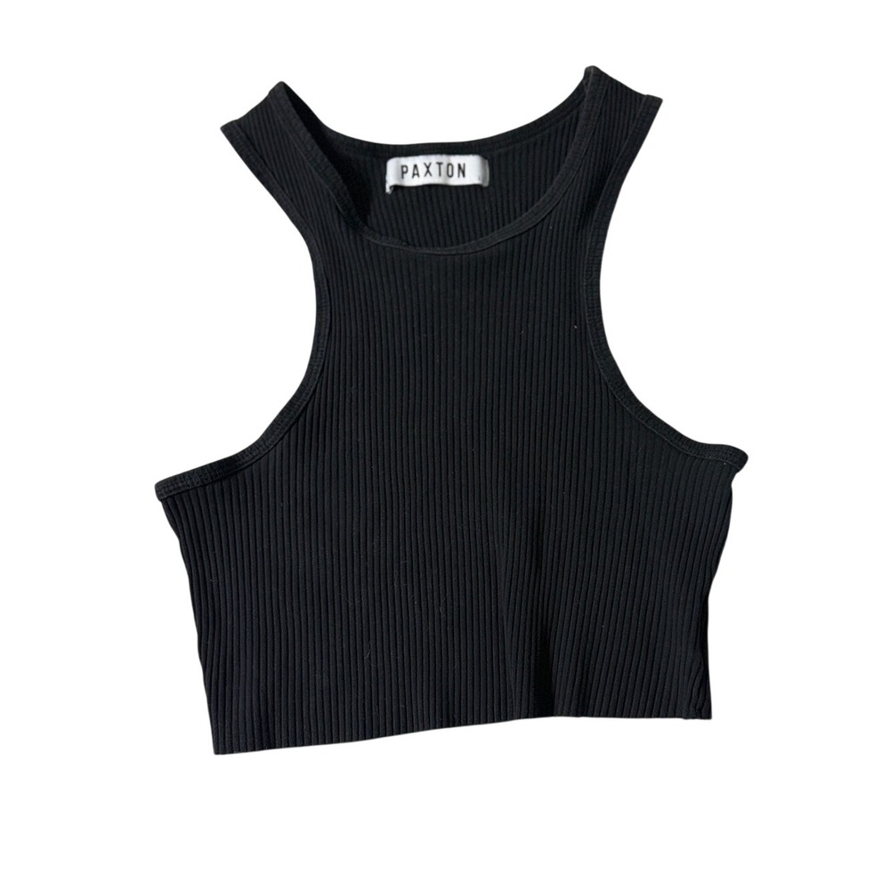 Paxton Black Ribbed High Neck Crop Tank Top L Clean Girl 90s Minimalist Layering